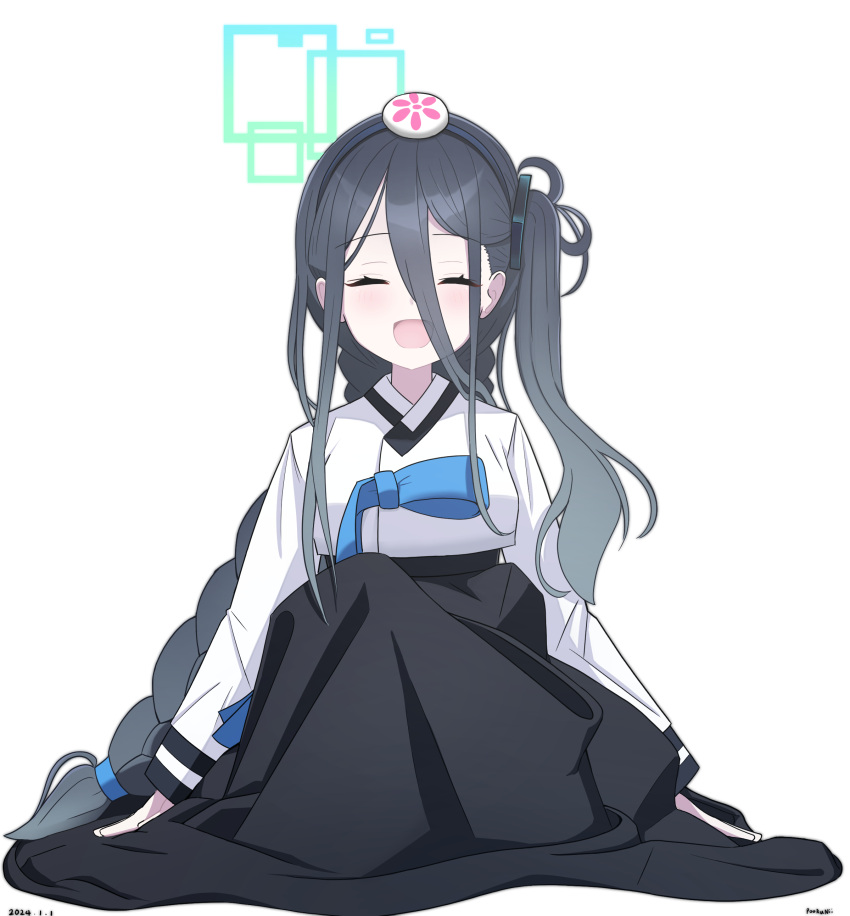 :d, absurdres, aris_(blue_archive), artist_name, black_hair, black_hairband, black_skirt, blue_archive