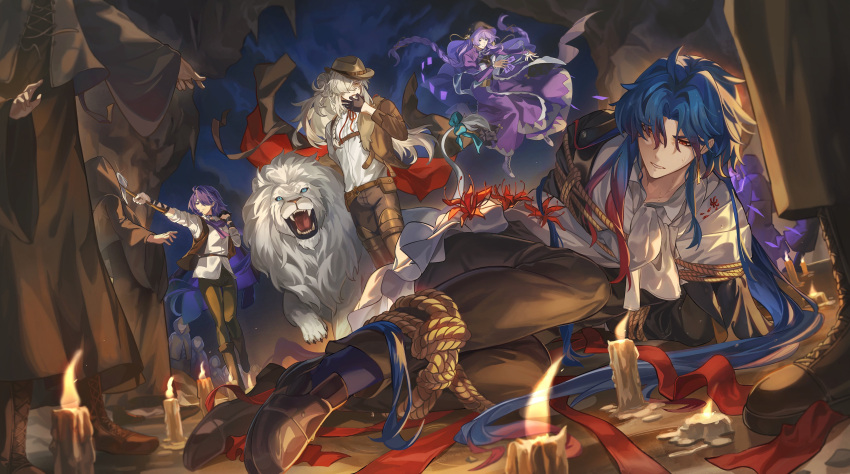 absurdres, axe, black_footwear, black_gloves, black_jacket, black_pants, blade_(honkai:_star_rail), blue_hair