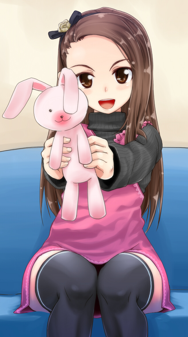 brown_eyes, brown_hair, bunny, dress, foreshortening, idolmaster, idolmaster_2, long_hair