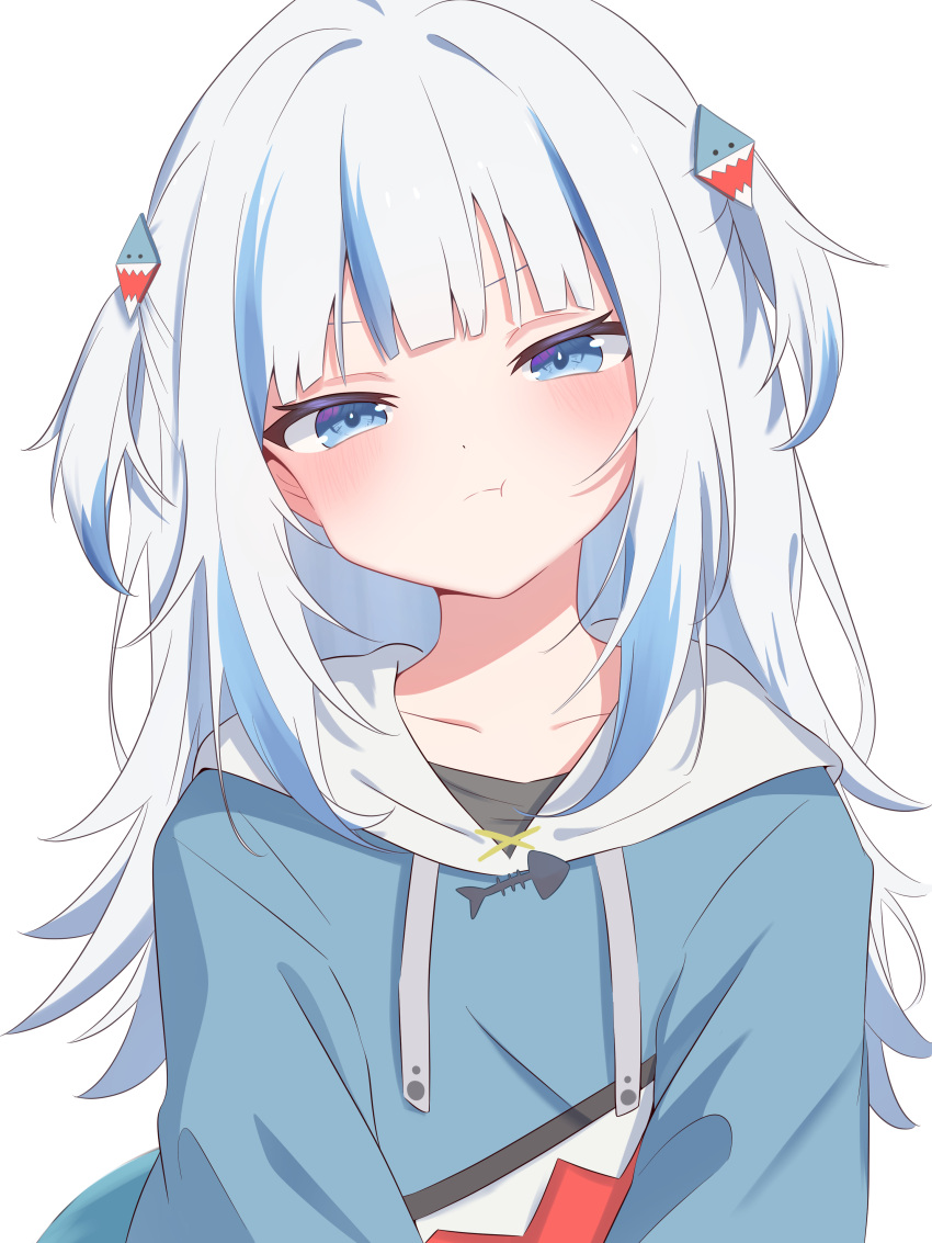 1girl, :t, absurdres, animal_costume, blue_eyes, blue_hair, blue_hoodie, blunt_bangs