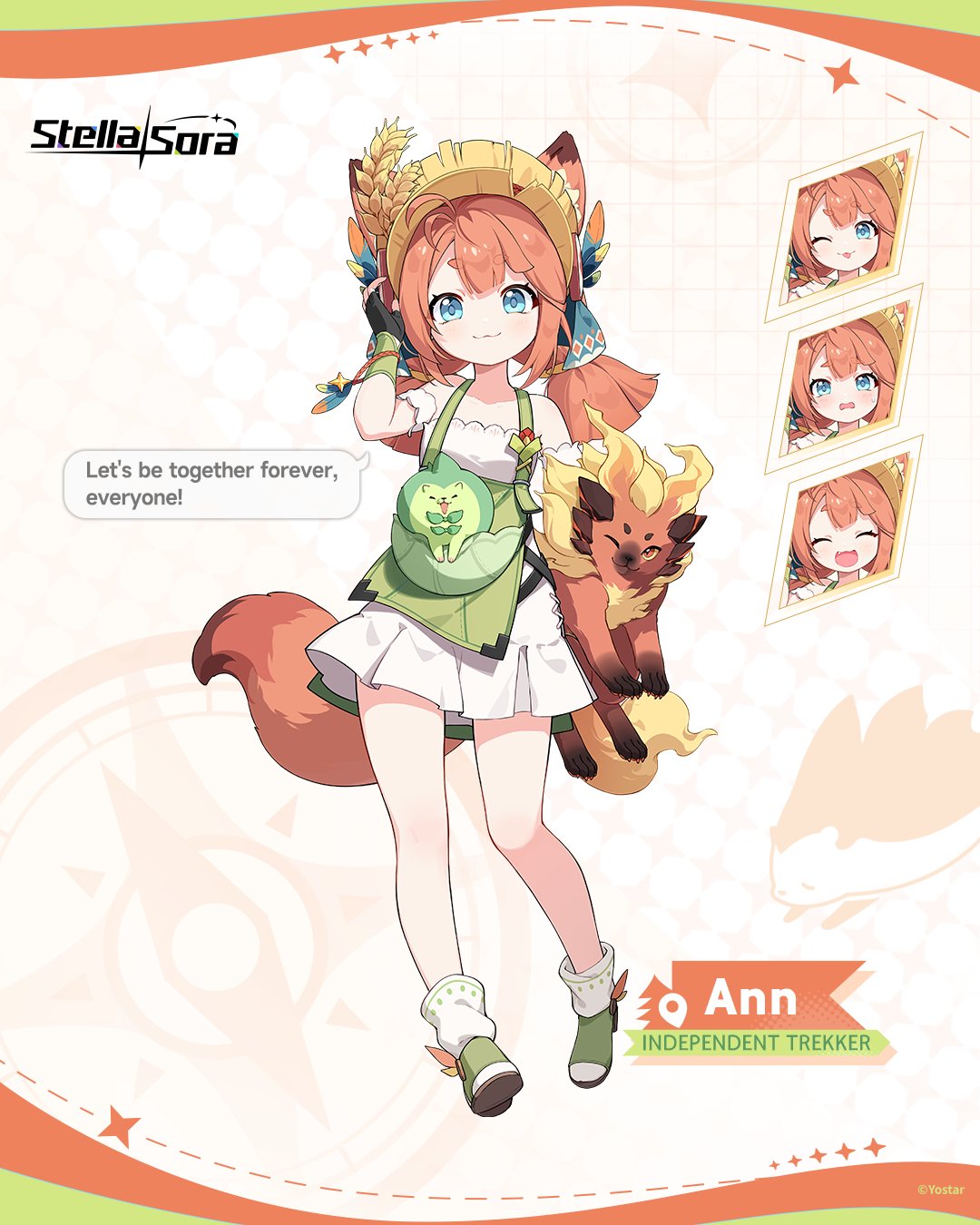 1girl, :3, :d, ;3, ;p, ^_^, animal_ears, ann_(stella_sora)