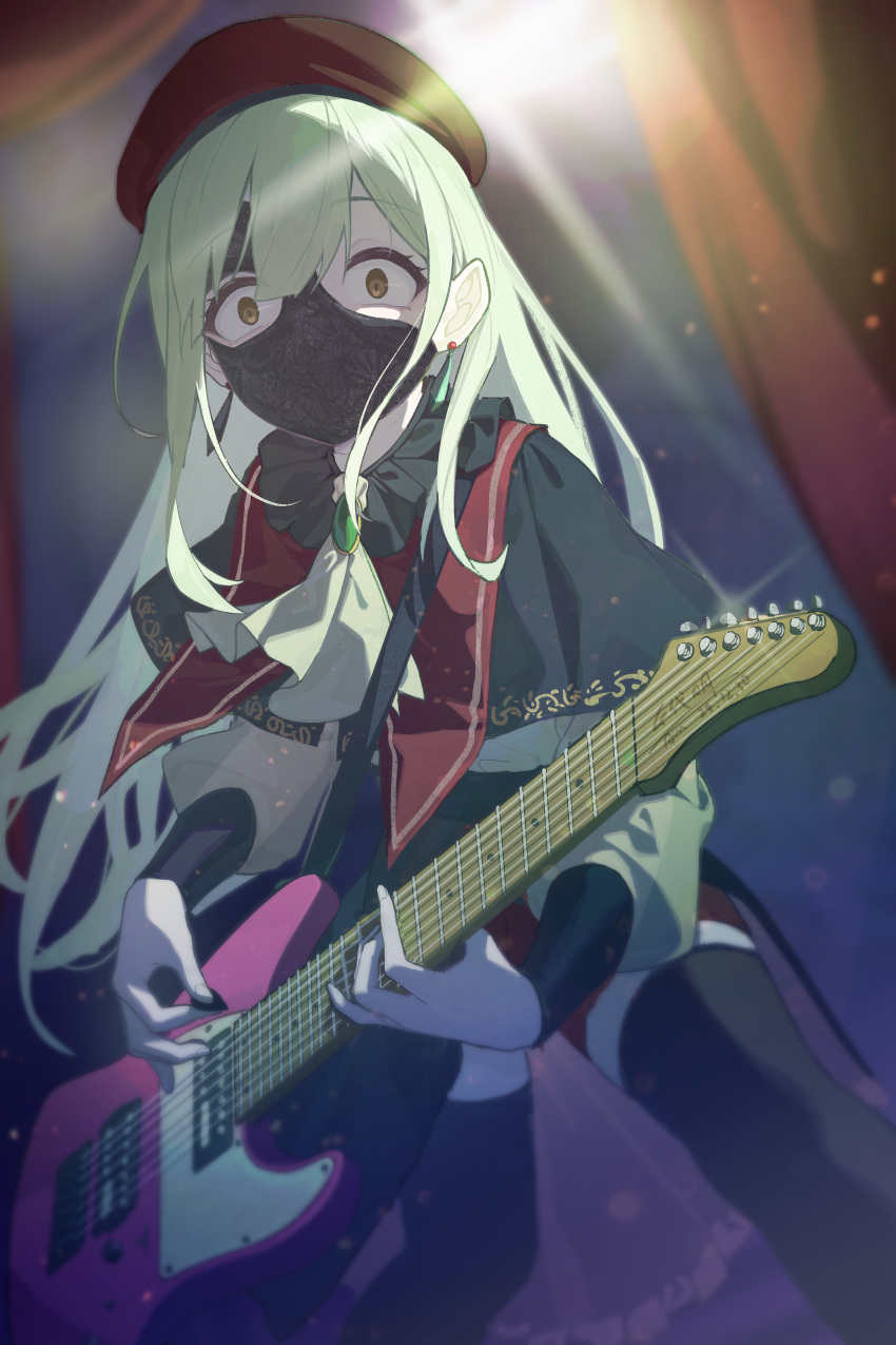 1girl, absurdres, ascot, bang_dream!, bang_dream!_it's_mygo!!!!!, beret, black_capelet, black_mask