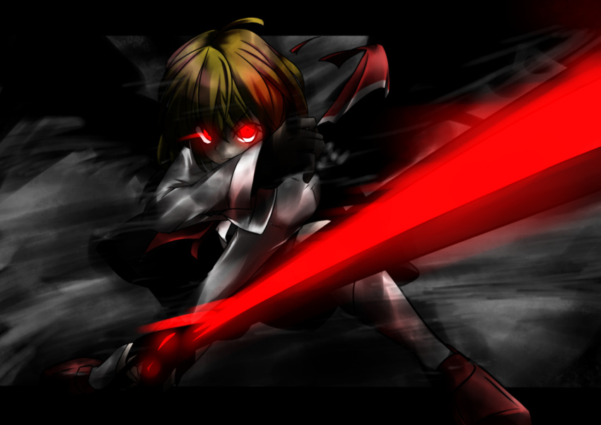 black_wings, blonde_hair, darkness, ex-rumia, glowing, glowing_eyes, hair_ribbon, highres