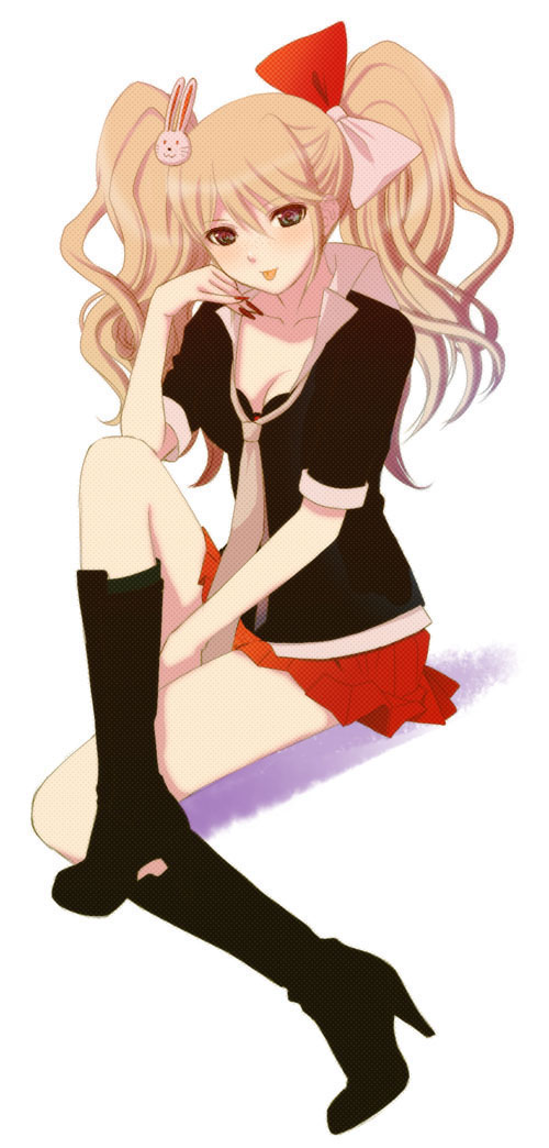:p, bad_id, blonde_hair, boots, bow, dangan-ronpa, dangan_ronpa, disguise