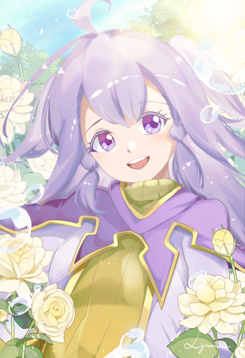 1girl, absurdres, ahoge, aromage_jasmine, day, dress, duel_monster, flower