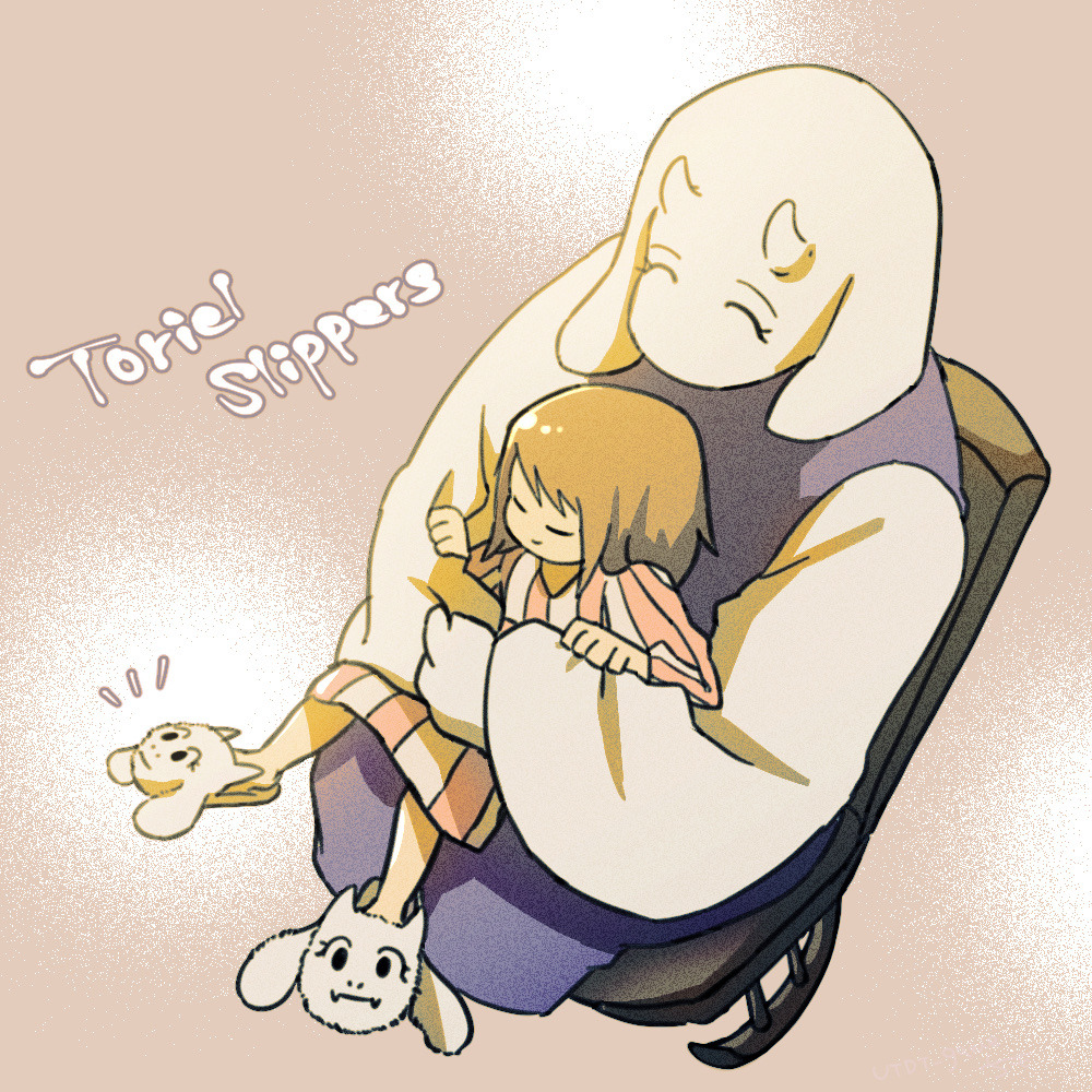 1girl, 1other, 2023, 2d, age_difference, ambiguous_gender, animal_slippers, anthro