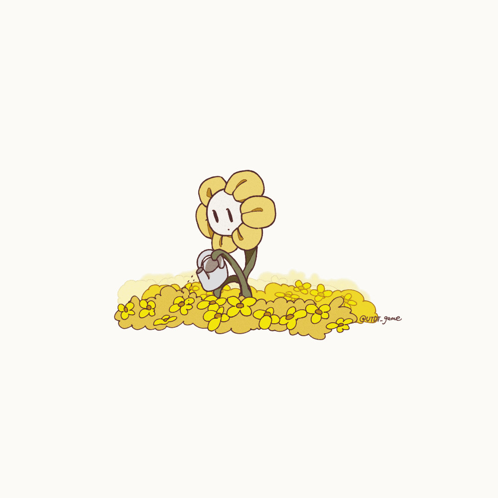 1boy, 2022, 2d, animated, animated_gif, artist_name, blinking, chimo_(utdt_game), digital_media, flower, flowey_(undertale), holding, holding_watering_can, looking_up, male, male_only, petals, plant, simple_background, solo, undertale, watering, watering_can, yellow_flower, yellow_petals