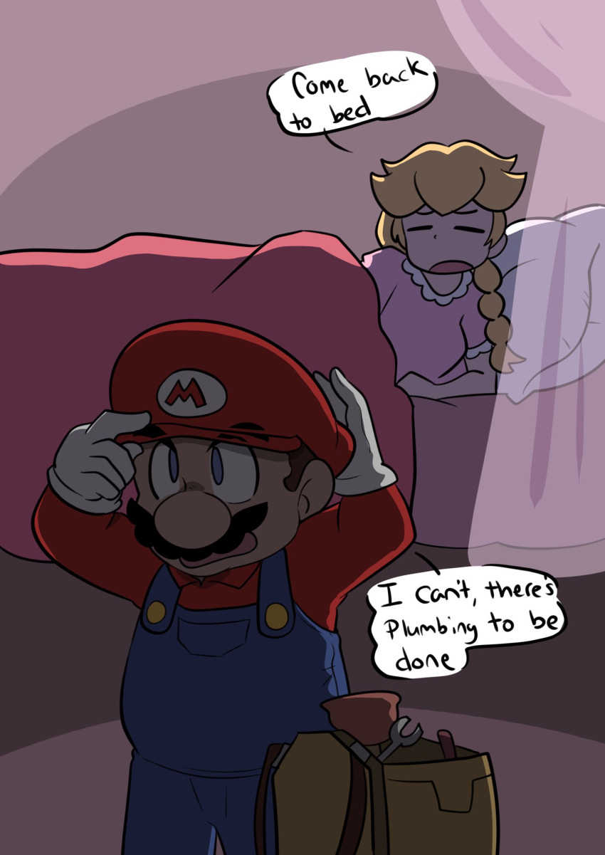 1boy, 1girl, blonde_hair, blue_eyes, blue_overalls, braid, carolinerdraws, closed_eyes
