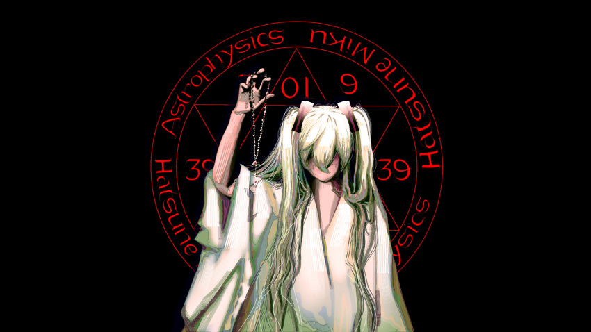 1girl, absurdres, after_dark_(mr._kitty), album_cover_redraw, aqua_hair, arm_up, black_background, character_name