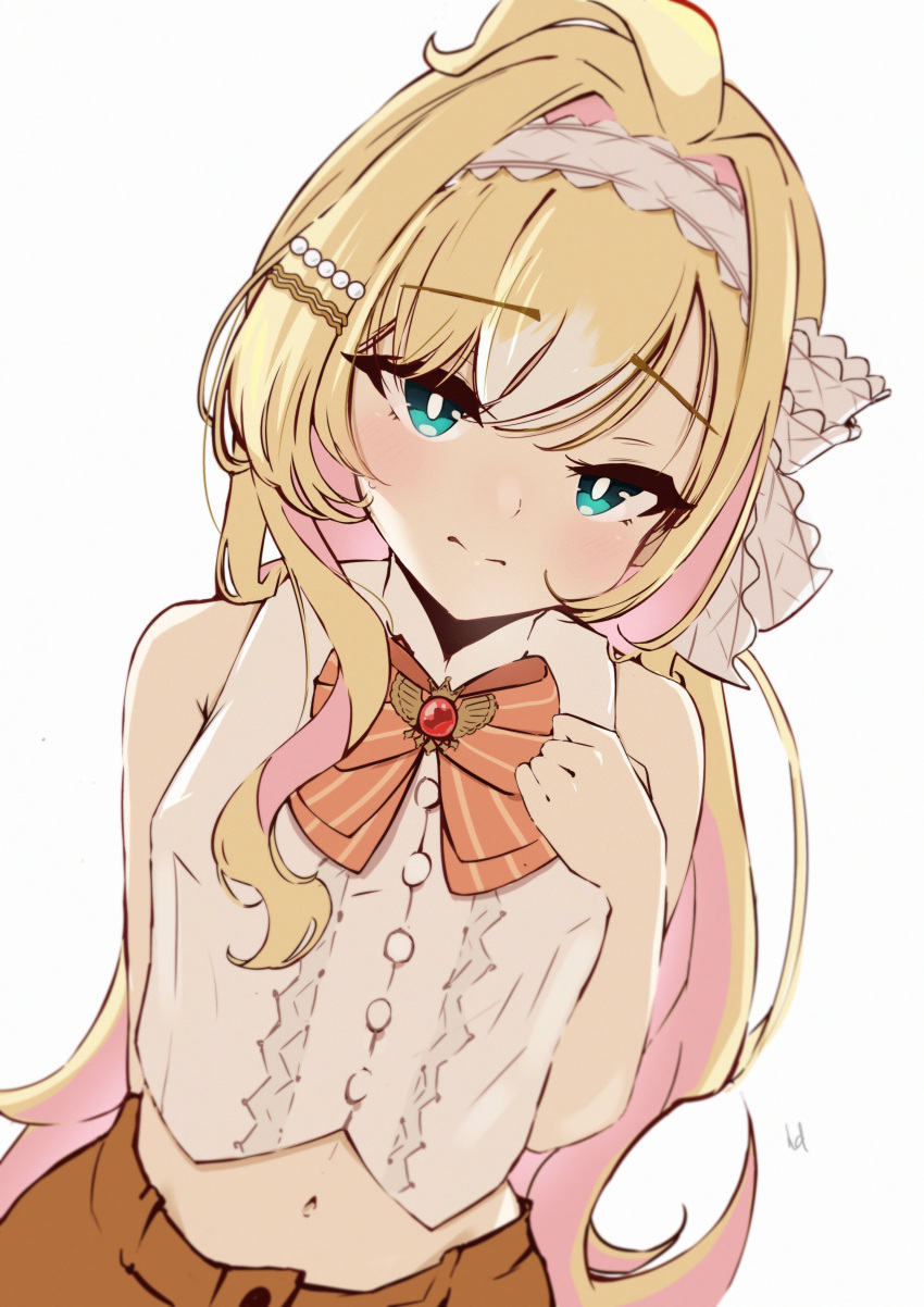 1girl, absurdres, ahoge, aqua_eyes, armpit_crease, blonde_hair, blush, breasts