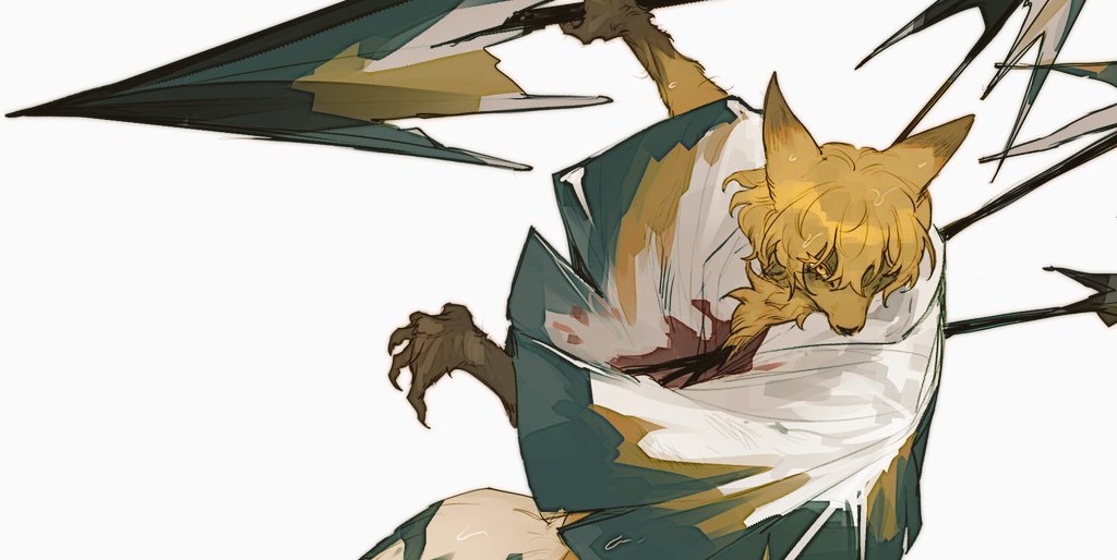 1boy, animal_ear_fluff, animal_ears, blonde_hair, claws, closed_mouth, fox_boy, fox_ears, fuku0275, furry, holding, holding_umbrella, limbus_company, looking_at_viewer, male_focus, project_moon, raincoat, short_hair, simple_background, sinclair_(project_moon), solo, umbrella, upper_body, white_background