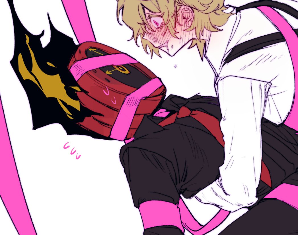 1boy, 1other, black_shirt, blonde_hair, blush, collared_shirt, dante_(limbus_company), fuku0275