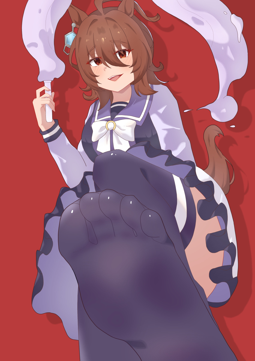 1girl, absurdres, agnes_tachyon_(umamusume), ahoge, animal_ears, black_pantyhose, blush, bow