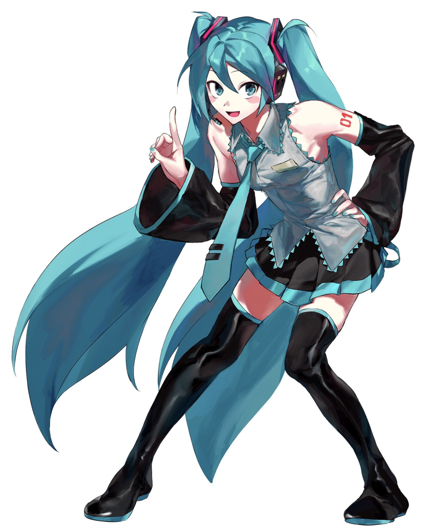 1girl, aa_kabeuchi, absurdres, aqua_eyes, aqua_hair, aqua_nails, aqua_necktie, black_footwear
