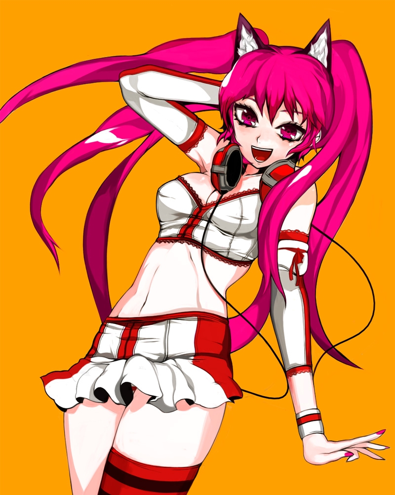 asymmetrical_thigh-highs, bad_id, bare_thighs, beatmania, beatmania_iidx, cat_ears, celica, headphones