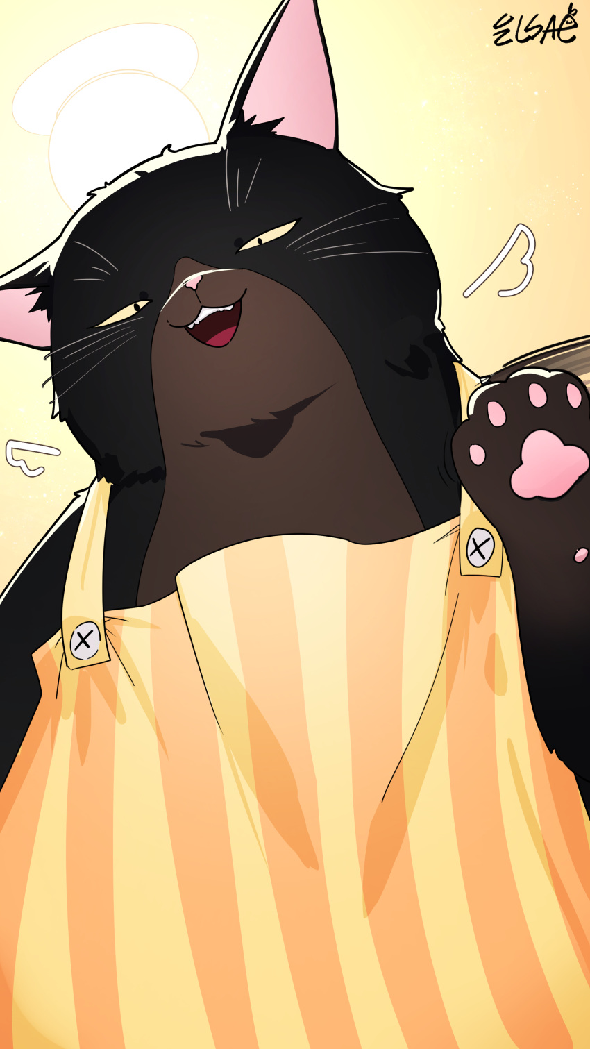 1boy, absurdres, animal_ears, apron, artist_name, black_fur, brown_fur, cat