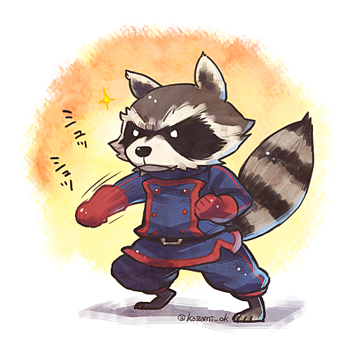 1boy, animal_ears, artist_name, barefoot, black_fur, brown_fur, chibi, commentary_request