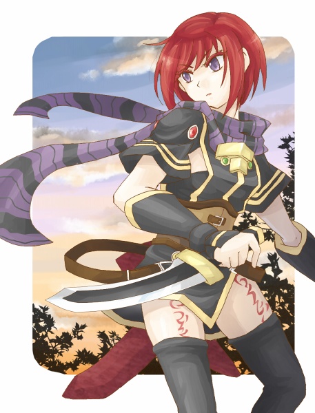 belt, cloud, clouds, dagger, frown, gloves, nagi_mizuha, nel_zelpher