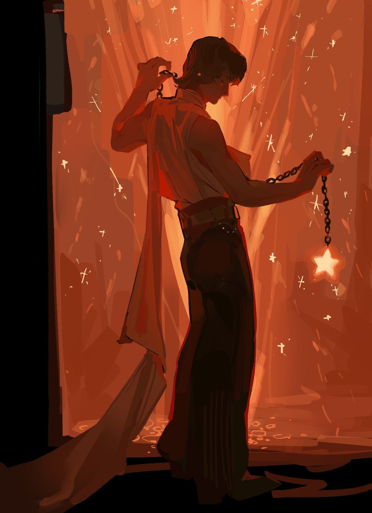 1boy, belt, chain, classicaloid, closed_eyes, closed_mouth, frederic_chopin_(classicaloid), from_side