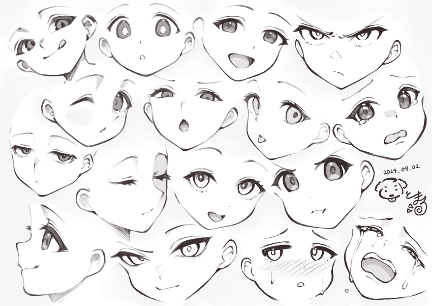 absurdres, blush, closed_eyes, commentary_request, crying, dated, expressions, frown