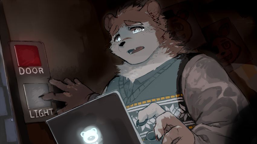 1boy, @_@, animal_ear_fluff, animal_ears, bear, bear_boy, bear_ears, claws