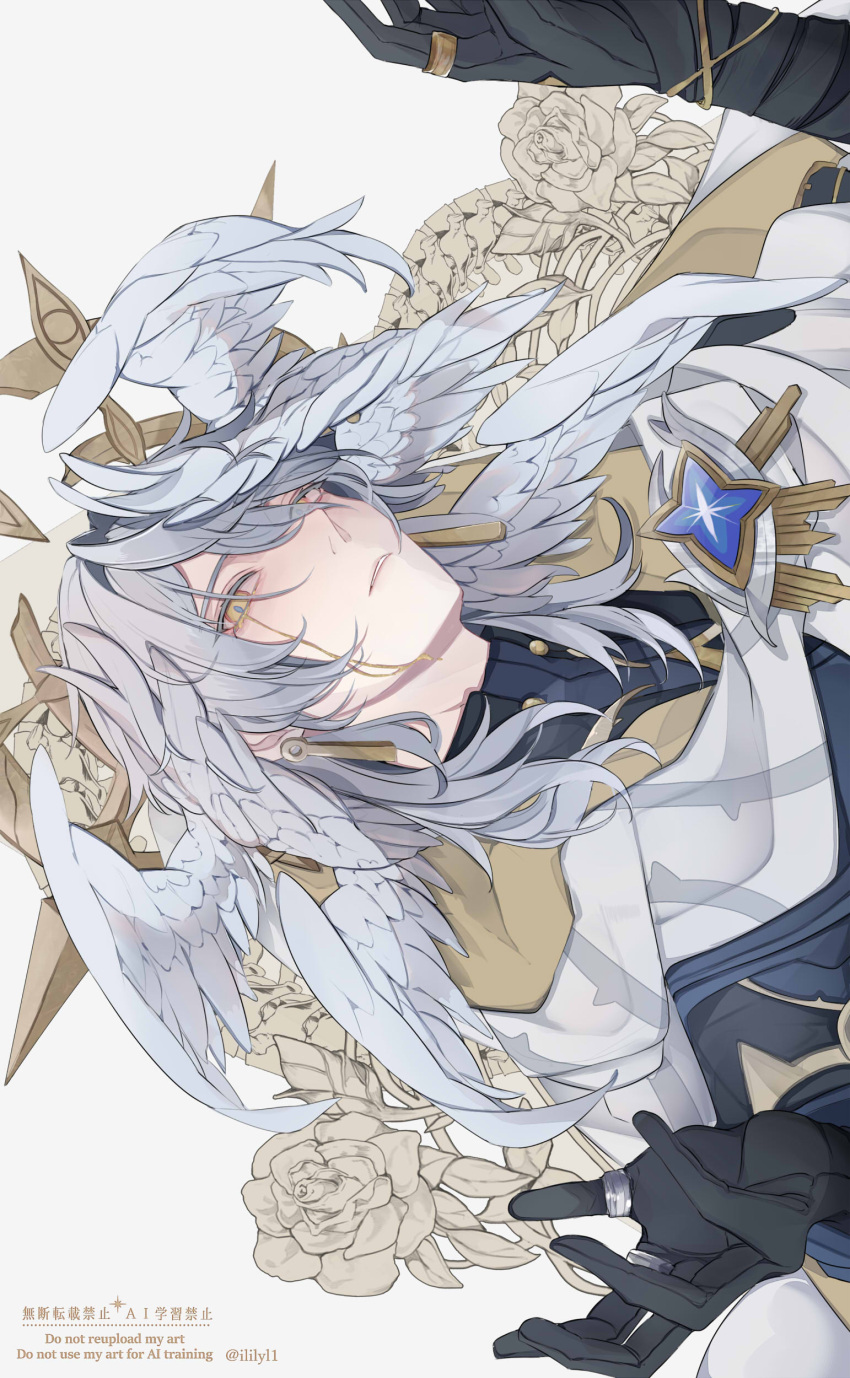 1boy, absurdres, angel, angel_wings, feathered_wings, halo, head_wings, highres