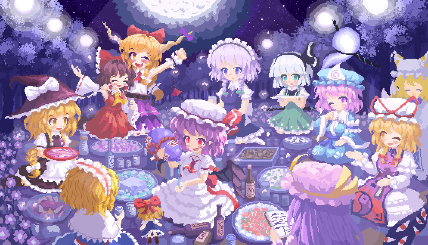 02charaice20, 6+girls, :d, ;d, absurdres, alcohol, alice_margatroid, animal_ears