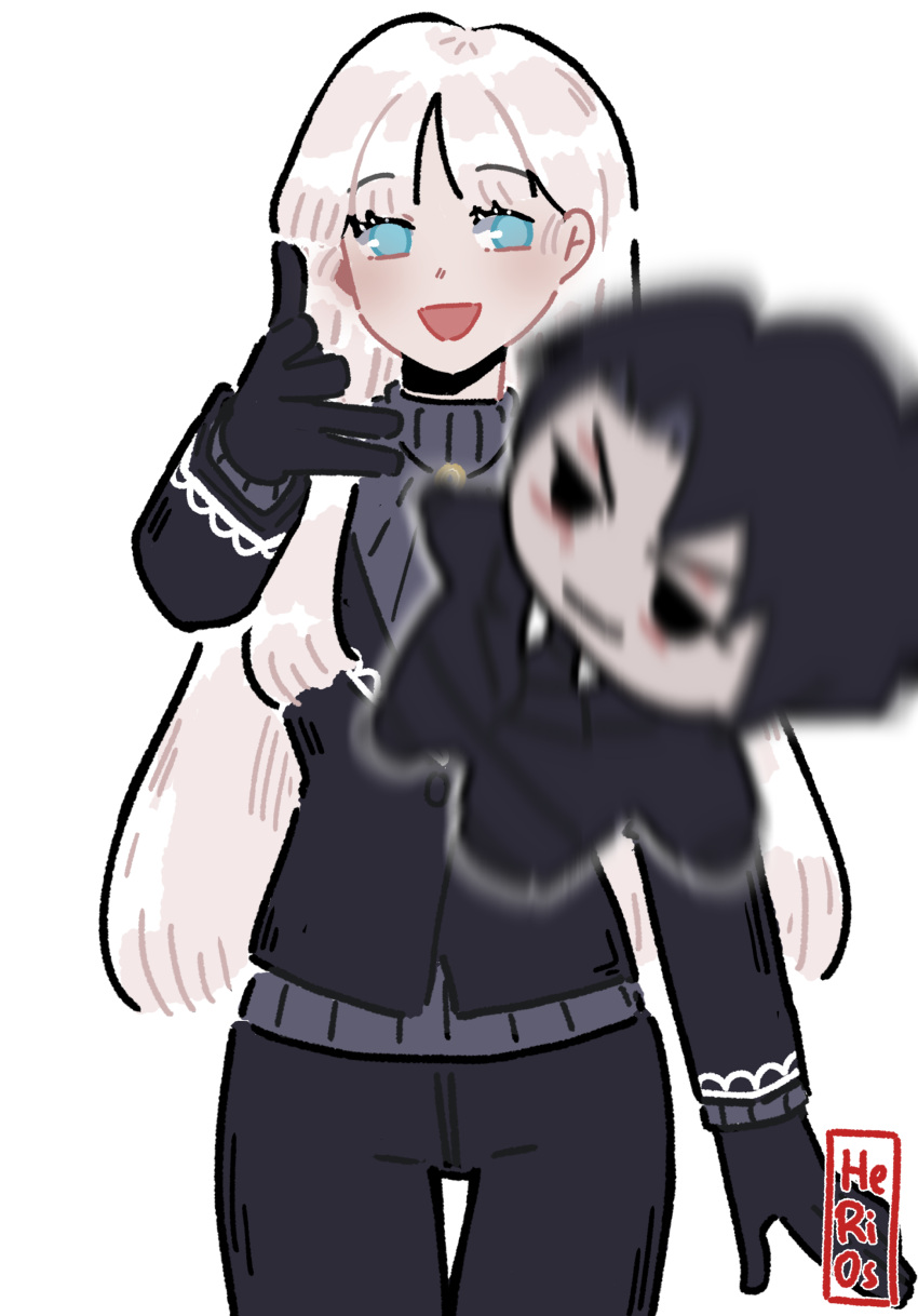 1girl, absurdres, angelica_(project_moon), black_gloves, black_jacket, black_sweater, blue_eyes, character_doll