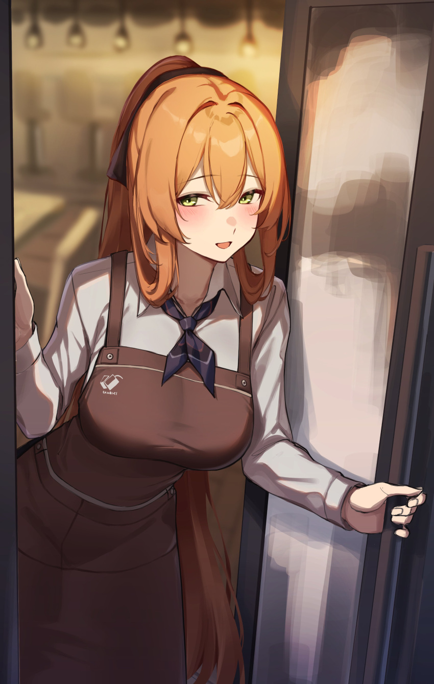 1girl, 3_small_spiders, absurdres, apron, ascot, blue_ascot, blurry, blurry_background