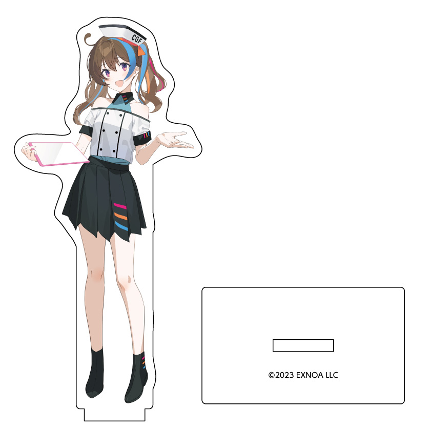 1girl, :d, acrylic_stand_(medium), ahoge, ankle_boots, artist_request, bare_shoulders, beckoning