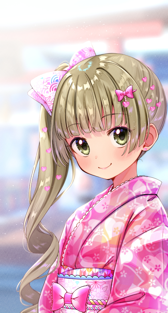 1girl, 31reyo, blurry, blurry_background, bow, brown_hair, closed_mouth, depth_of_field