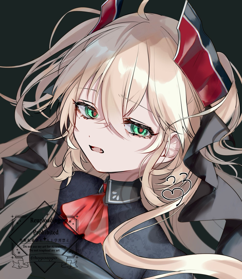 1girl, admiral_hipper_(azur_lane), admiral_hipper_(meta)_(azur_lane), ascot, azur_lane, black_background, black_ribbon, blonde_hair