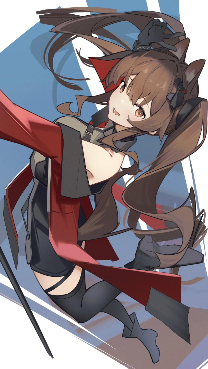 1girl, absurdres, angelina_(arknights), angelina_(endfield)_(arknights), animal_ears, arknights, arknights:_endfield, arm_up