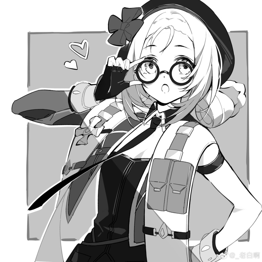 1girl, adjusting_eyewear, artist_name, chinese_commentary, commentary_request, fingerless_gloves, girls'_frontline_2:_exilium, girls_frontline