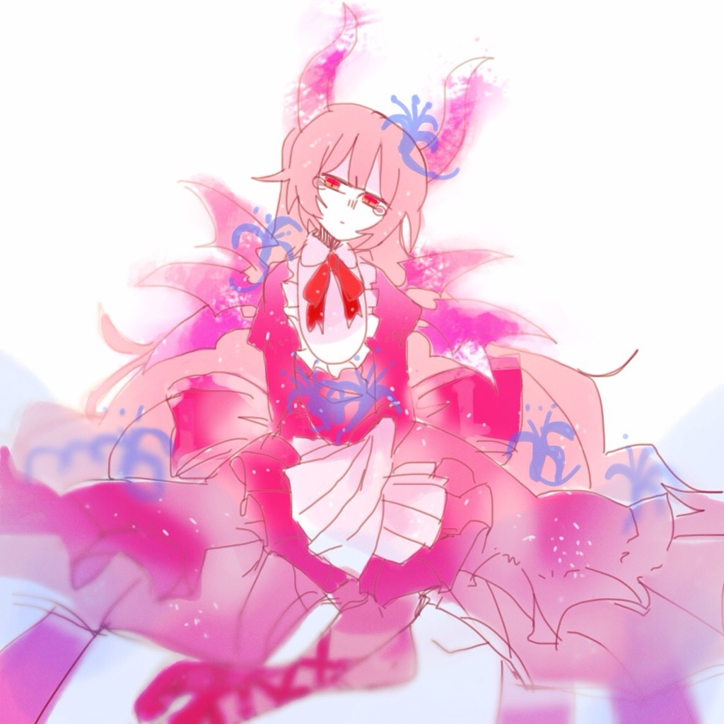 1girl, demon_girl, demon_horns, demon_wings, dress, flower, funamusea, horns