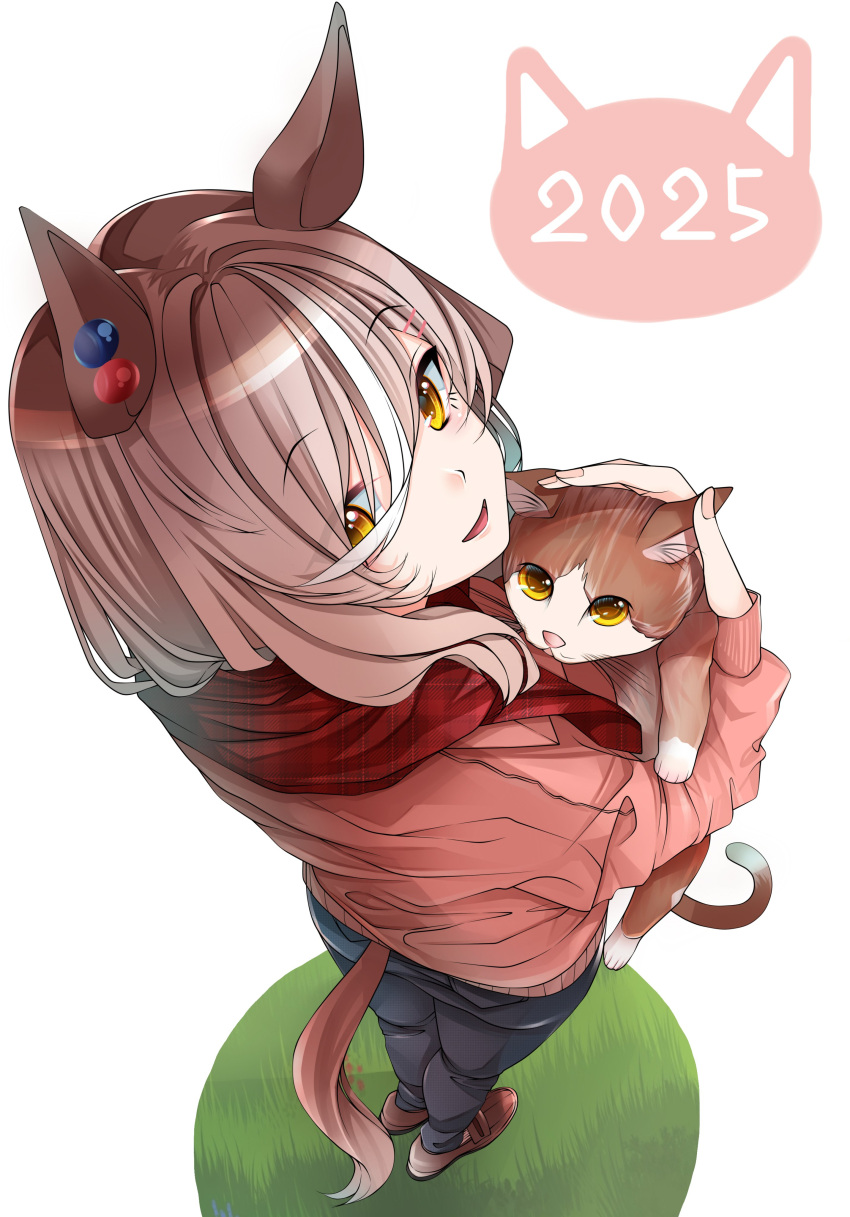 1girl, 2025, absurdres, alternate_costume, animal_ears, blush, braid, breasts
