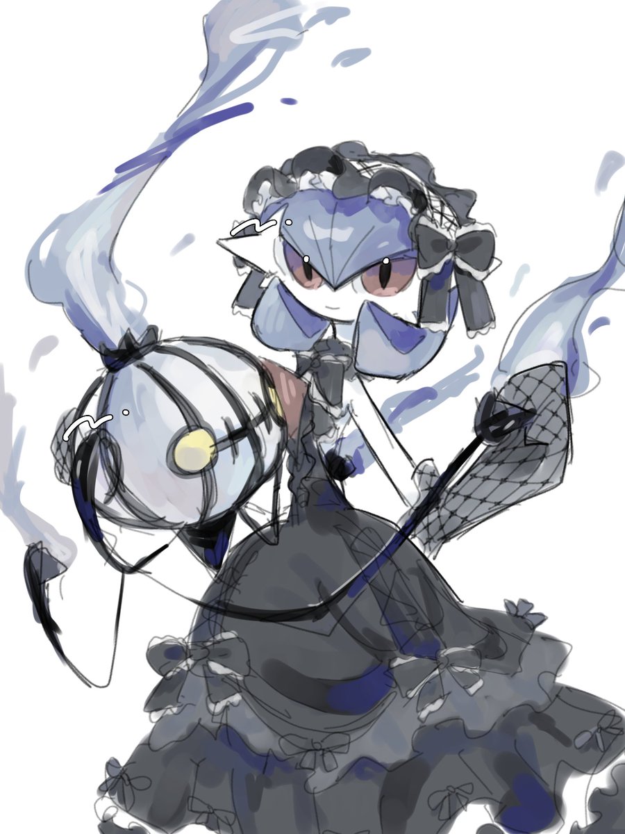 1girl, adapted_costume, alternate_color, black_bow, black_bowtie, black_dress, black_hairband, blank_eyes