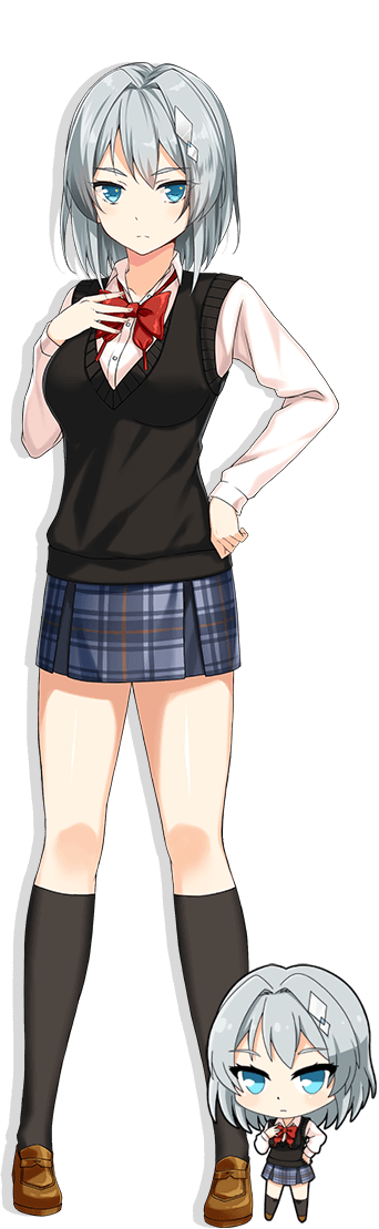 1girl, black_socks, blue_eyes, bow, bowtie, breasts, brown_footwear, chibi