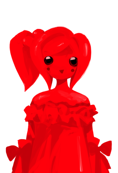 bow, colored_skin, detached_sleeves, dress, faroja, hair_bobbles, hair_ornament, heartlovepowertemple, non-web_source, off-shoulder_dress, off_shoulder, open_mouth, phantom_faroja, rabbitmaidensoftworks, red_bow, red_eyes, side_ponytail, smile, sprite, transparent_background, variant_set, yogurt200