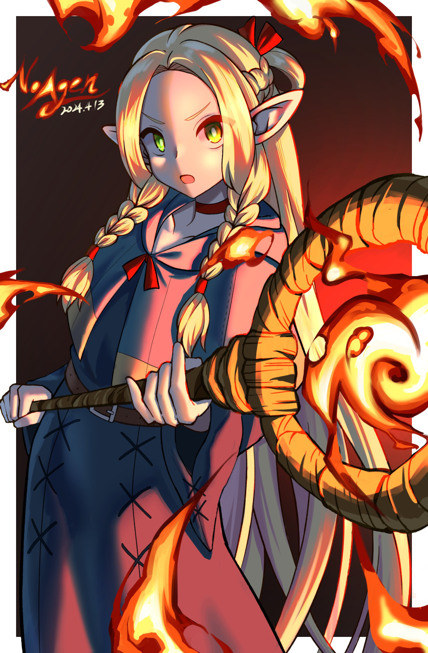 1girl, absurdres, aiming, aiming_at_viewer, artist_name, blonde_hair, casting_spell, dated