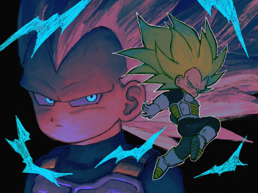 1boy, blonde_hair, blue_bodysuit, bodysuit, chibi, chimachimadb, close-up, dragon_ball