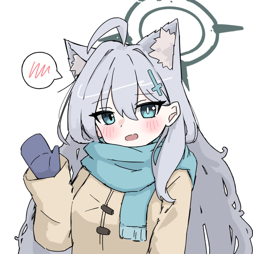 1girl, ahoge, animal_ear_fluff, animal_ears, blue_archive, blue_eyes, emaiyu, gloves