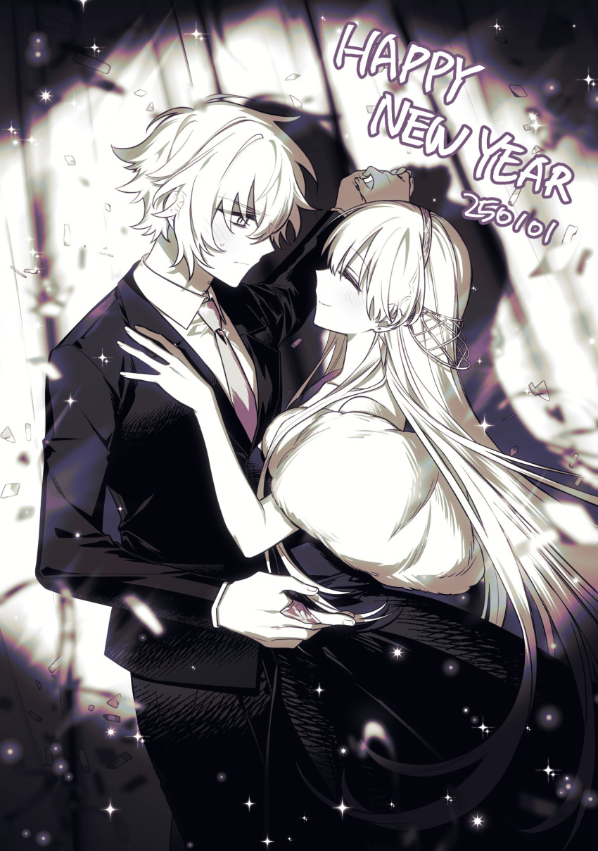 1boy, 1girl, 2025, anastasia_(fate), couple, dancing, dress, fate/grand_order