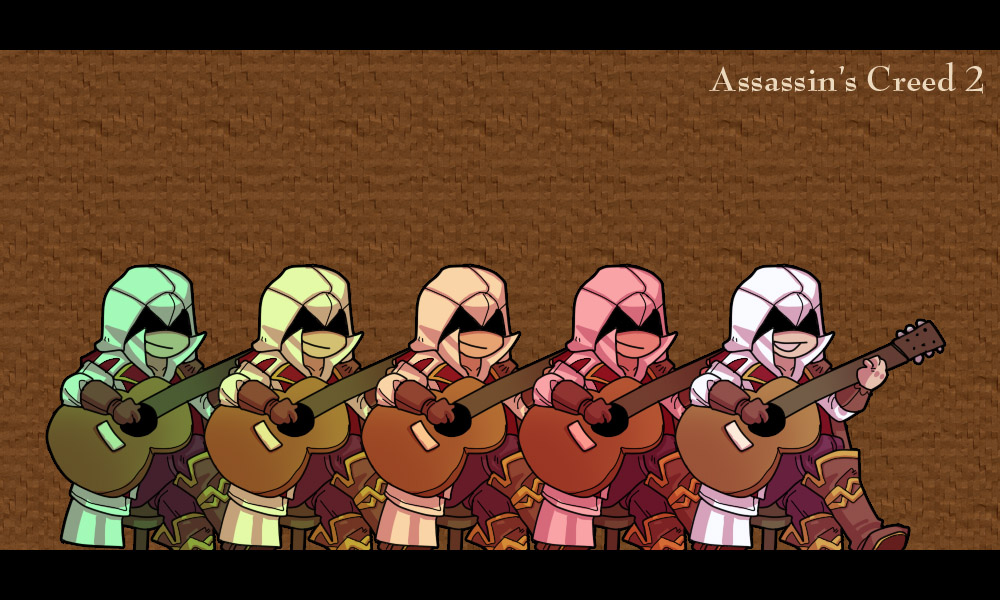 assassin's_creed, assassin's_creed_ii, assassin's_creed, assassin's_creed_ii, ezio_auditore_da_firenze, guitar, hood, instrument