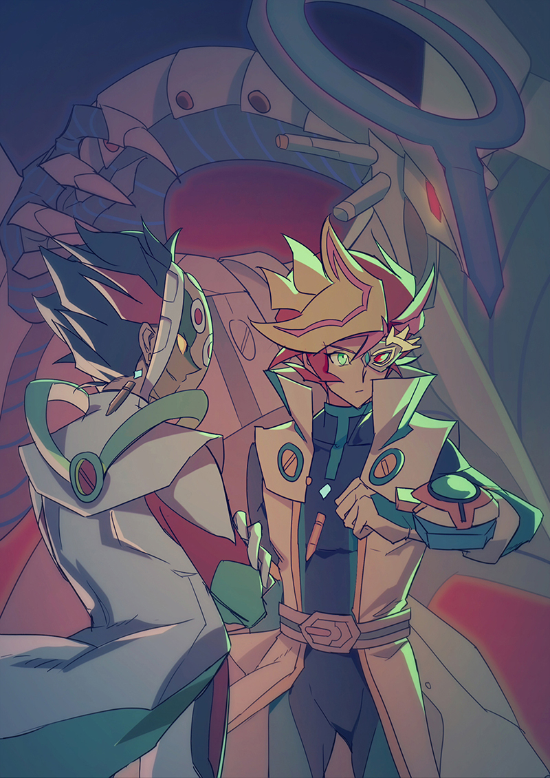 2boys, alternate_form, alternate_universe, arm_up, assault_visor, belt, black_hair, black_pants