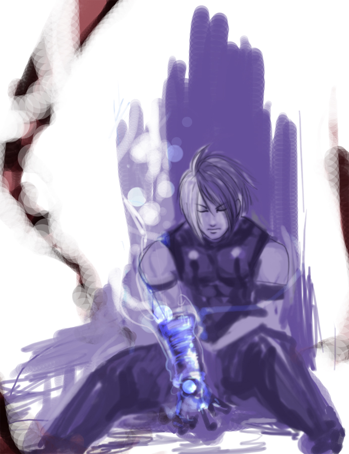 1boy, ayaki_kaoru, black_hair, closed_mouth, fire, gloves, male_focus, metal_gloves