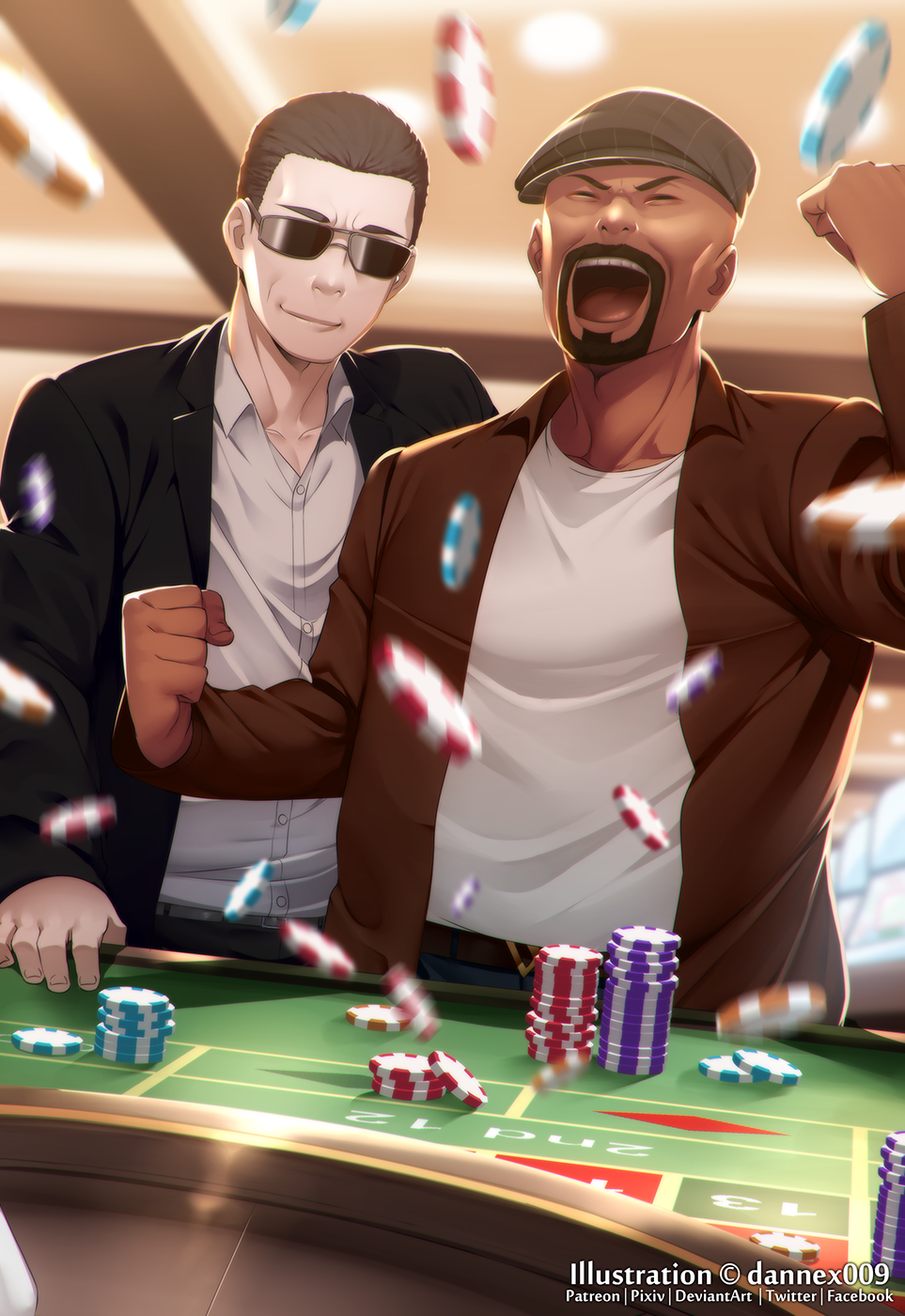 african_american, beard, casino, dannex009, dark-skinned_male, friends, g_(house_of_the_dead), gambling