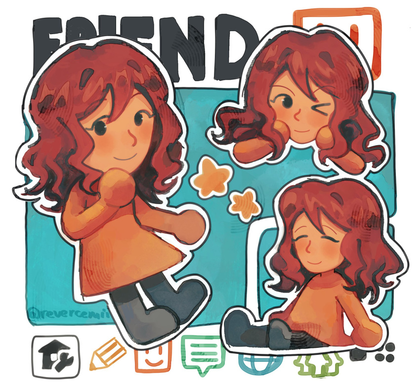 1girl, 3ds, black_eyes, black_footwear, blush, boots, brown_hair, chibi