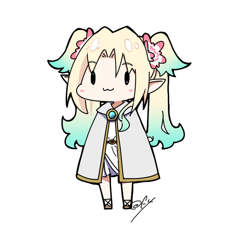 1girl, :3, alternate_species, aqua_hair, blonde_hair, blush, chibi, chibi_only