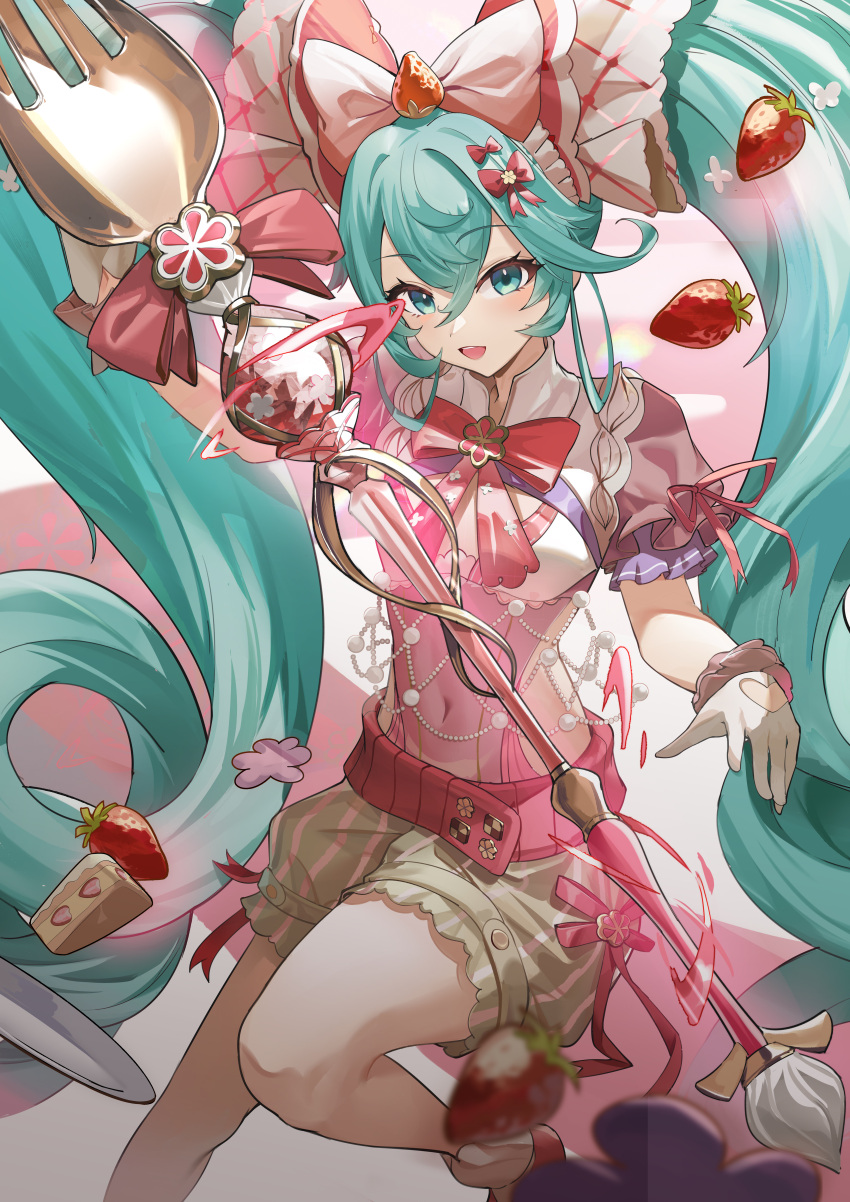 1girl, :d, absurdly_long_hair, absurdres, aqua_eyes, aqua_hair, bow, bowtie